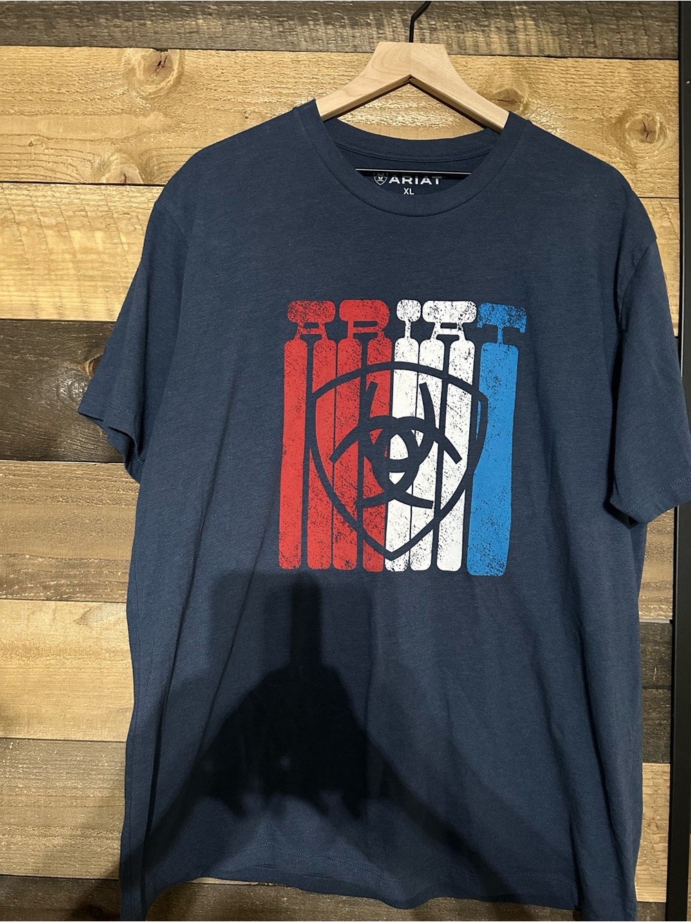 Ariat Navy Short Sleeve Tee with Red, White and Blue Graphic